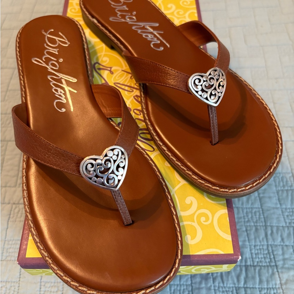Brighton Luggage Sandals with Silver Heart Accent